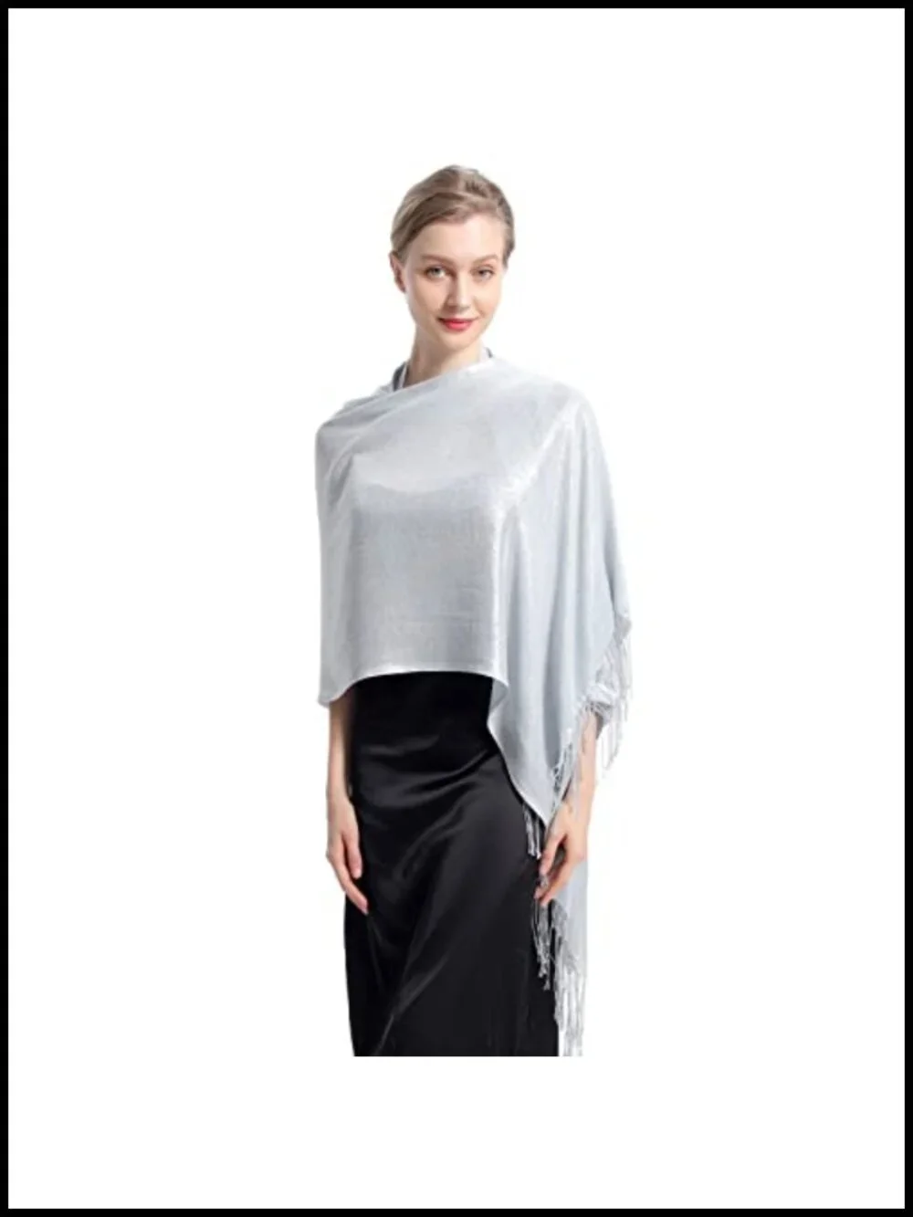 Women's Glitter Pashmina Shawl Scarf Long Tassels Evening Wrap